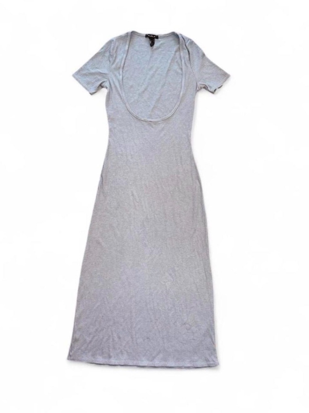 Women’s Scoop Neck Short Sleeve Maxi Dress - Light Gray Blue Small Publik